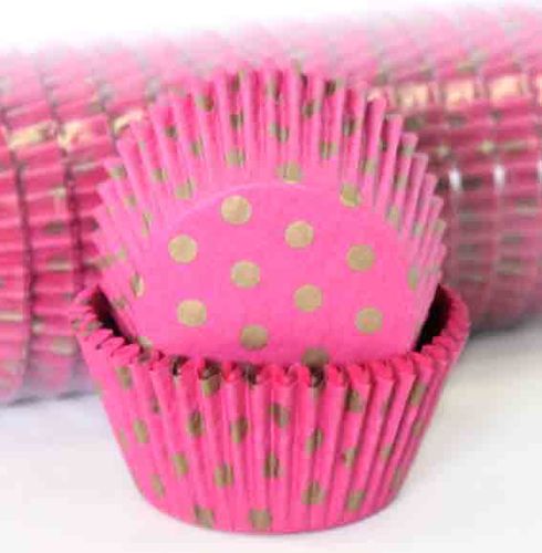 408 BAKING CUPS - PINK/GOLD POLKA DOTS - 500 PIECE PACK