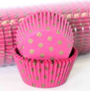 408 BAKING CUPS - PINK/GOLD POLKA DOTS - 500 PIECE PACK