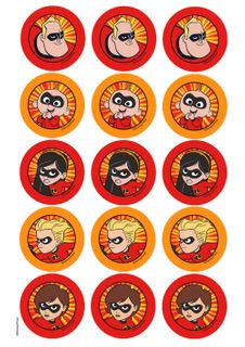 THE INCREDIBLES 2 INCH/5CM CUPCAKE IMAGE SHEET - 15 PER SHEET