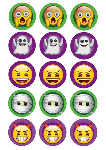 HALLOWEEN EMOJI 2 INCH/5CM CUPCAKE IMAGE SHEET - 15 PER SHEET