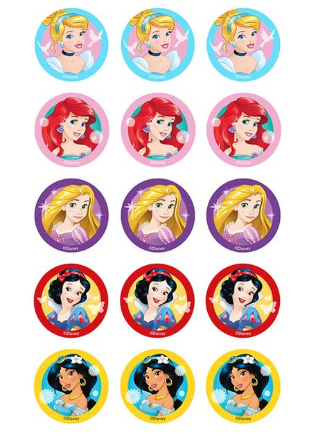 DISNEY PRINCESS 2 INCH/5CM CUPCAKE IMAGE SHEET - 15 PER SHEET