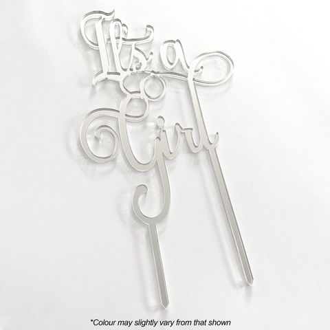 IT'S A GIRL SILVER MIRROR ACRYLIC CAKE TOPPER