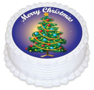 CHRISTMAS TREE ROUND EDIBLE ICING IMAGE - 6.3 INCH / 16CM