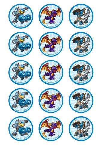 SKYLANDERS - 2 INCH/5CM CUPCAKE IMAGE SHEET - 15 PER SHEET