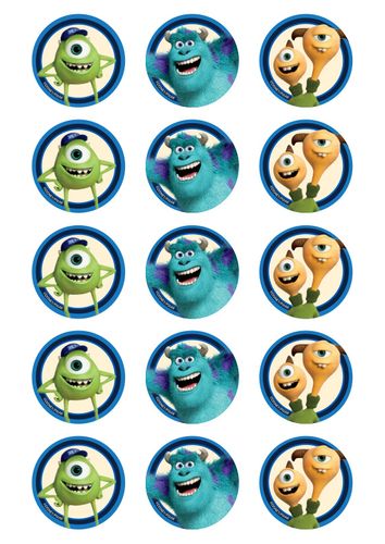 MONSTERS UNI 2 INCH/5CM CUPCAKE IMAGE SHEET - 15 PER SHEET