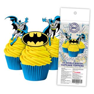 BATMAN EDIBLE WAFER CUPCAKE TOPPERS - 16 PIECE PACK - BB 08/25