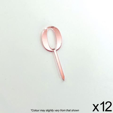 CAKE CRAFT | #0 | 3.5CM | ROSE GOLD MIRROR | ACRYLIC CUPCAKE TOPPER | 12 PACK