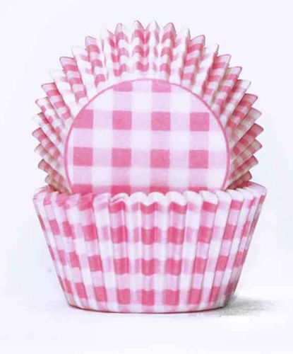 408 BAKING CUPS - PASTEL PINK GINGHAM - 100 PIECE PACK