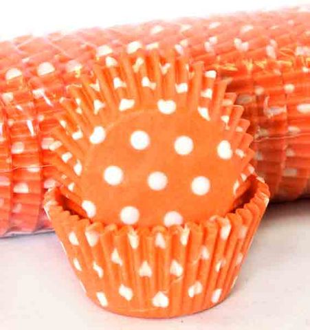 408 BAKING CUPS - ORANGE POLKA DOTS - 500 PIECE PACK