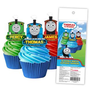 THOMAS THE TANK ENGINE - EDIBLE WAFER CUPCAKE TOPPERS - 16 PIECE PACK - BB 06/25