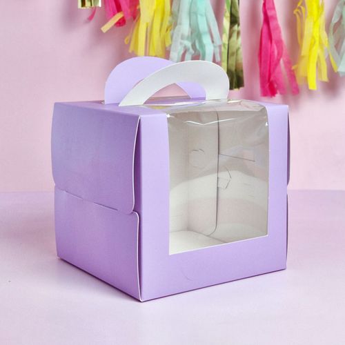 CAKE CRAFT | LILAC | 6.2X6.2X5.9 INCH | TOP HANDLE WINDOW CAKE BOX | RETAIL PACK