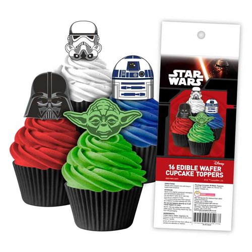 STAR WARS EDIBLE WAFER CUPCAKE TOPPERS - 16 PIECE PACK - BB 06/25