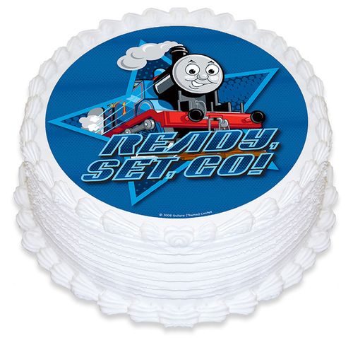 THOMAS THE TANK ENGINE READY SET GO! - ROUND EDIBLE ICING IMAGE - 6.3 INCH / 16CM