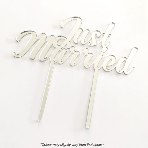 JUST MARRIED SILVER MIRROR ACRYLIC CAKE TOPPER