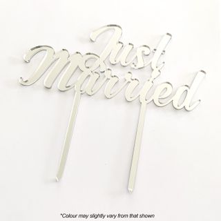 JUST MARRIED SILVER MIRROR ACRYLIC CAKE TOPPER