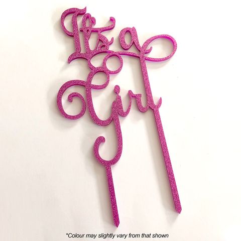 IT'S A GIRL PINK GLITTER ACRYLIC CAKE TOPPER