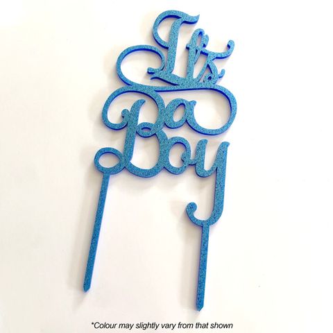 IT'S A BOY BLUE GLITTER ACRYLIC CAKE TOPPER