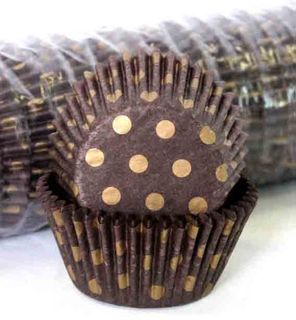 408 BAKING CUPS - CHOCOLATE/GOLD POLKA DOTS - 500 PIECE PACK
