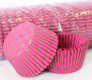 700 BAKING CUPS - PINK/GOLD POLKA DOTS - 500 PIECE PACK