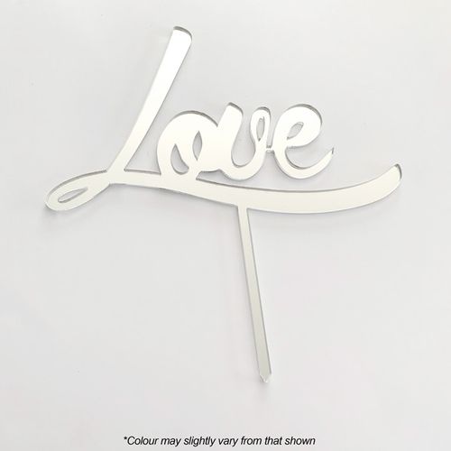 LOVE SILVER MIRROR ACRYLIC CAKE TOPPER