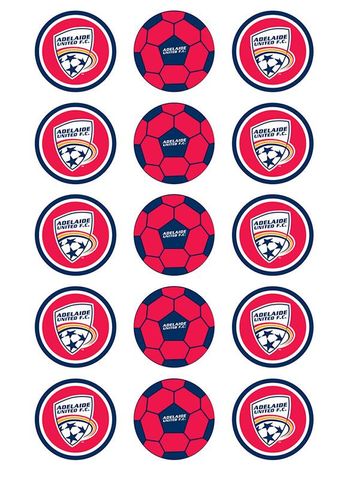 A-LEAGUE ADELAIDE UNITED FC 2 INCH/5CM CUPCAKE IMAGE SHEET - 15 PER SHEET