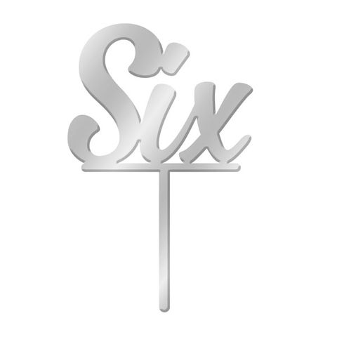 NUMBER SIX SILVER MIRROR ACRYLIC CAKE TOPPER