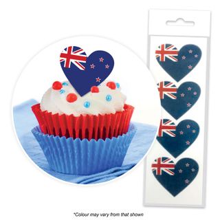 CAKE CRAFT | NEW ZEALAND FLAG HEARTS | WAFER TOPPERS | PACKET OF 16  - BB MAR 24