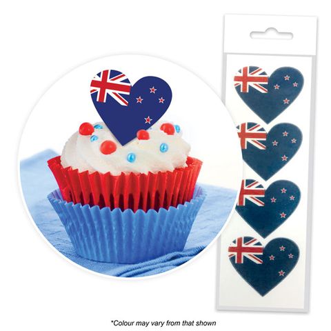 CAKE CRAFT | NEW ZEALAND FLAG HEARTS | WAFER TOPPERS | PACKET OF 16  - BB 03/24