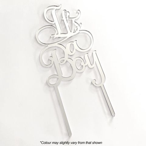 IT'S A BOY SILVER MIRROR ACRYLIC CAKE TOPPER