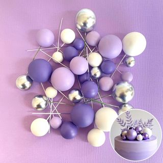 PURPLE, WHITE & SILVER | DECO FOAM BALL TOPPER | 32 PC SET