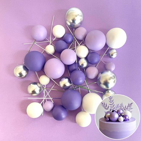 PURPLE, WHITE & SILVER | DECO FOAM BALL TOPPER | 32 PC SET