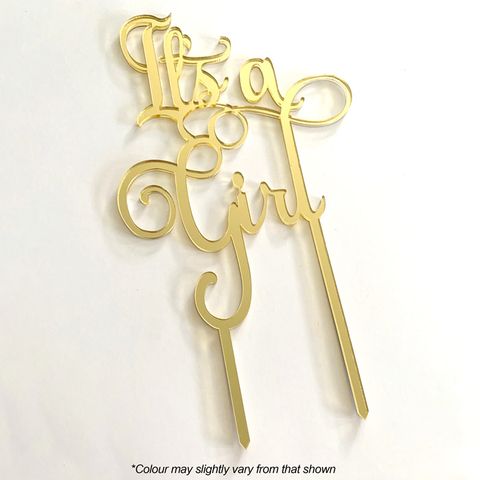 IT'S A GIRL GOLD MIRROR ACRYLIC CAKE TOPPER