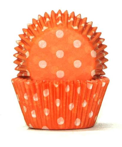 408 BAKING CUPS - ORANGE POLKA DOTS - 100 PIECE PACK