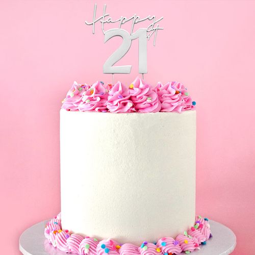 CAKE CRAFT | METAL TOPPER | HAPPY 21ST | SILVER | 12CM