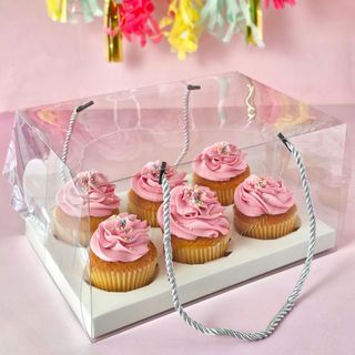CAKE CRAFT | CLEAR CUPCAKE BOX WITH HANDLES | 6 HOLE INSERT | RETAIL PACK