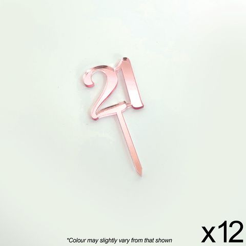 CAKE CRAFT | #21 | 3.5CM | ROSE GOLD MIRROR | ACRYLIC CUPCAKE TOPPER | 12 PACK