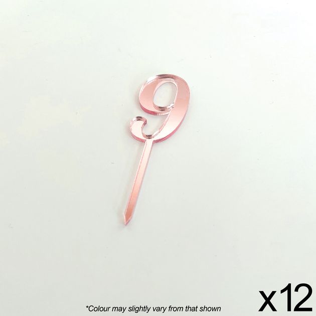 CAKE CRAFT | #9 | 3.5CM | ROSE GOLD MIRROR | ACRYLIC CUPCAKE TOPPER ...