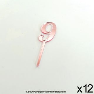 CAKE CRAFT | #9 | 3.5CM | ROSE GOLD MIRROR | ACRYLIC CUPCAKE TOPPER | 12 PACK