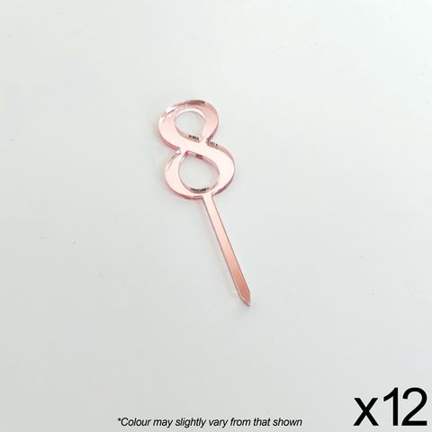 CAKE CRAFT | #8 | 3.5CM | ROSE GOLD MIRROR | ACRYLIC CUPCAKE TOPPER | 12 PACK