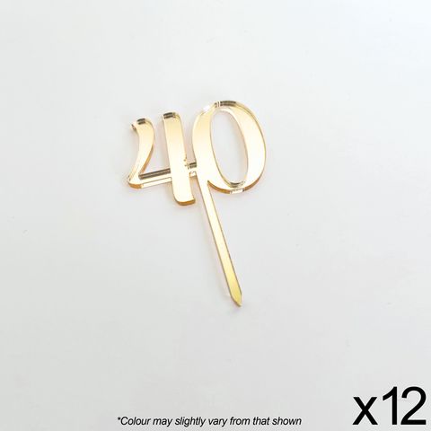 CAKE CRAFT | #40 | 3.5CM | GOLD MIRROR | ACRYLIC CUPCAKE TOPPER | 12 PACK