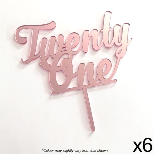 NUMBER TWENTY ONE | ROSE GOLD MIRROR | ACRYLIC CAKE TOPPER | 6 PACK