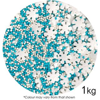 SPRINK'D | BLUE/WHITE MIX | SNOWFLAKES/2MM SUGAR BALLS | 1KG - BB 06/02/25