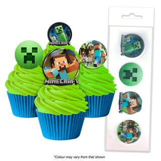 MINECRAFT | EDIBLE WAFER CUPCAKE TOPPERS | 16 PIECE PACK - BB 09/26