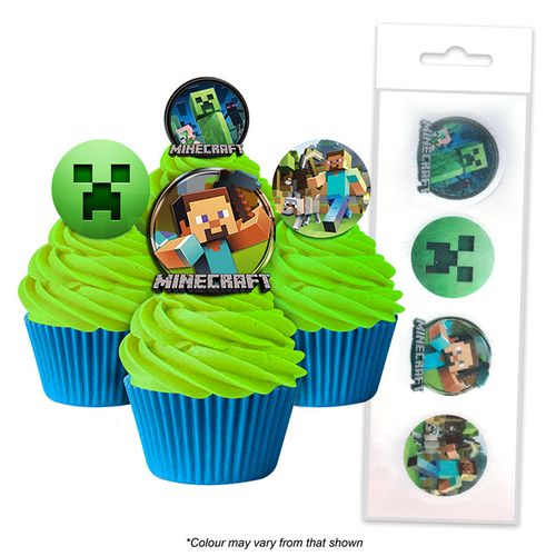 MINECRAFT | EDIBLE WAFER CUPCAKE TOPPERS | 16 PIECE PACK - BB 12/24