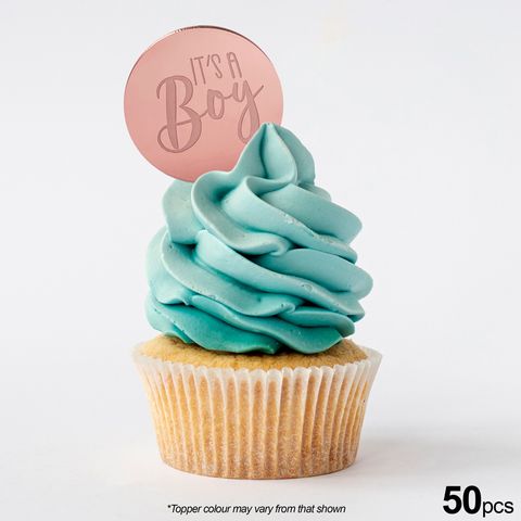 IT?S A BOY ROUND | ROSE GOLD | MIRROR TOPPER | 50 PACK