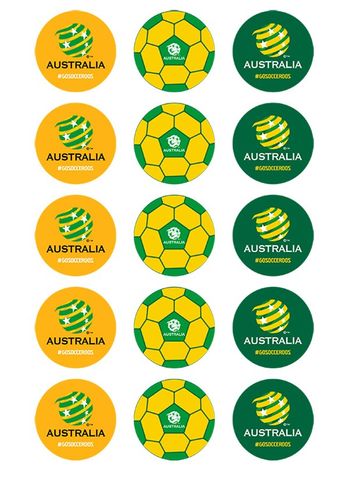 AUSTRALIA SOCCEROOS 2 INCH/5CM CUPCAKE IMAGE SHEET - 15 PER SHEET