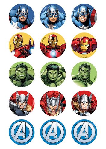 AVENGERS 2 INCH/5CM CUPCAKE IMAGE SHEET - 15 PER SHEET