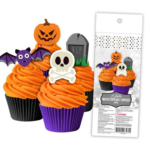 HALLOWEEN | EDIBLE WAFER CUPCAKE TOPPERS | 16 PIECE PACK - BB 09/25