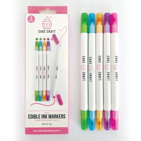 CAKE CRAFT | EDIBLE INK MARKERS | NEON COLOURS | 5 PACK - BB 04/25