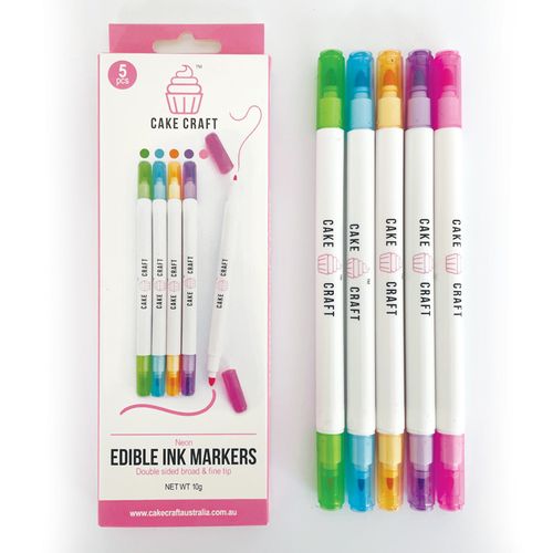CAKE CRAFT | EDIBLE INK MARKERS | NEON COLOURS | 5 PACK - BB 04/25